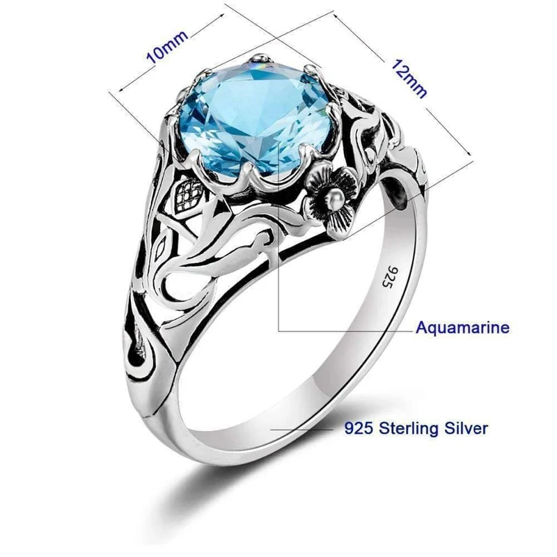 Punk Hohe Qualität 2.1 ct Aquamarin 925 Sterling Silber Ringe für Frauen Vintage Luxus Marke Schmuck
