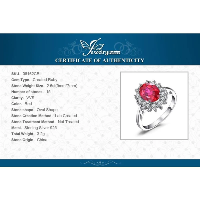 Verlobungsring aus 3.2er-Sterlingsilber mit 925 ct rotem Rubin als Geschenk für Frauen