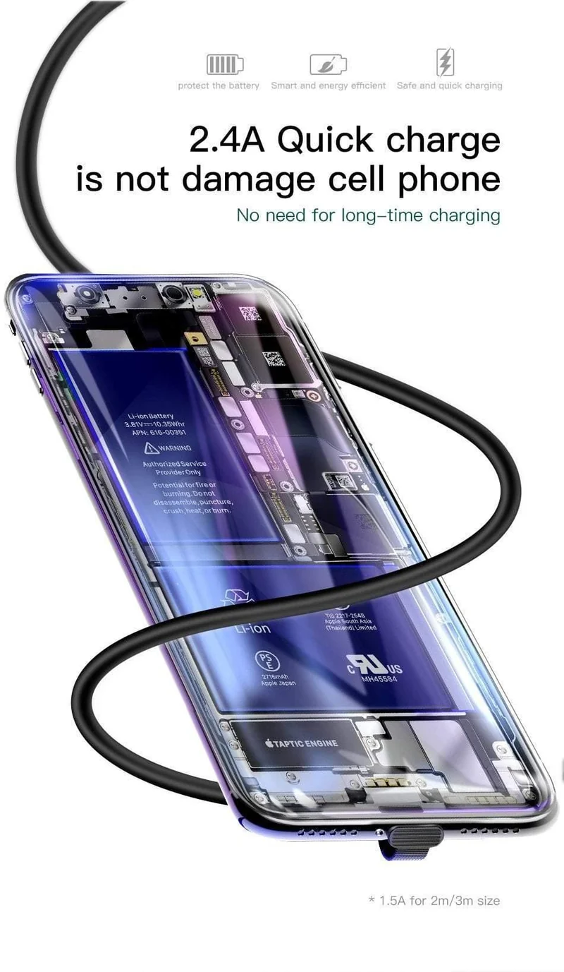 Baseus Gamer USB-Kabel für iPhone Xs Max XR 8 7 Plus Handy-Spiel-Ladekabel, schnelles Aufladen für iPad, Ellenbogenkabel