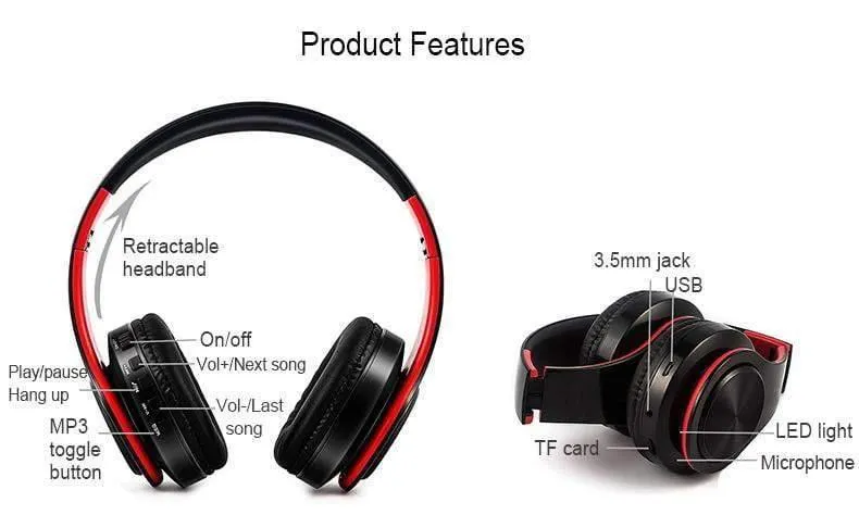 Kabellose Bluetooth-Kopfhörer, Headset, Stereo-Kopfhörer, Ohrhörer mit Mikrofon/TF-Karte für Handy-Musik