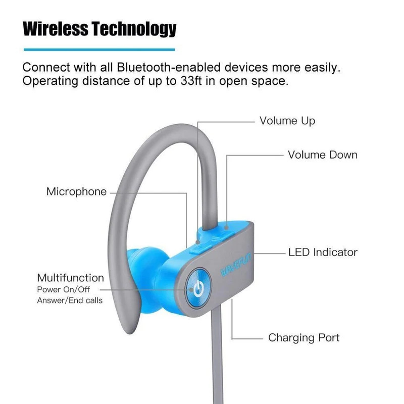 Bluetooth Kopfhörer IPX7 wasserdichter drahtloser Kopfhörer sports Bass-Bluetooth-Kopfhörer mit mic für Telefon iPhone xiaomi