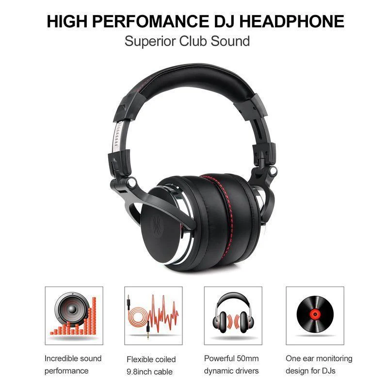Professionelle Studio Pro DJ-Kopfhörer mit Mikrofon über Ohr, HiFi-Monitore, Musik-Headset-Kopfhörer für Telefon-PC