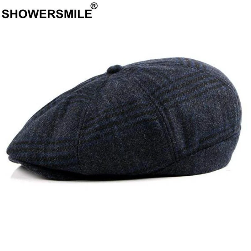 Zeitungsjunge Kappen Männer Marine Wolle Achteckige Kappe Männlich Lässig Vintage Flache Mütze Zeitungsjunge Warmer Herbst Winter