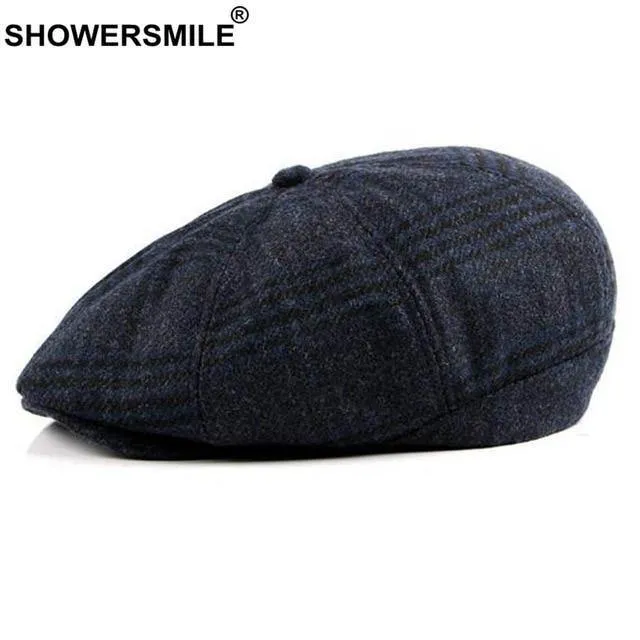 Zeitungsjunge Kappen Männer Marine Wolle Achteckige Kappe Männlich Lässig Vintage Flache Mütze Zeitungsjunge Warmer Herbst Winter