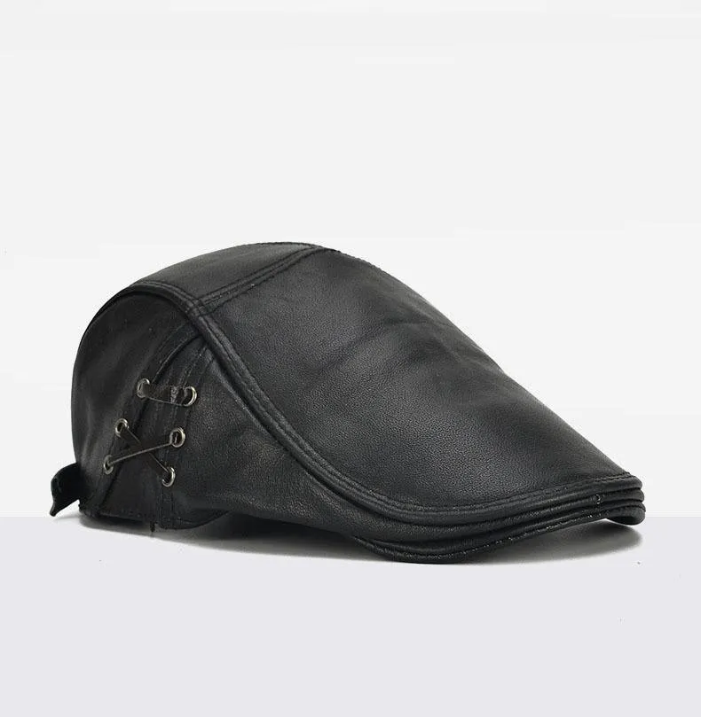 Marke Qualität Newsboy Hut Rindsleder Echtes Leder Patchwork Solide Ivy Baskenmütze Für Männer