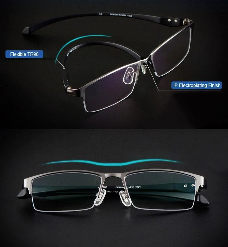 Brillengestell für Herren Eyewear Flexible Tempel Beine IP Galvanik Legierungsmaterial, Vollrand und Halbrand