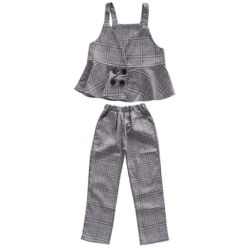 Teenager-Mädchen-Kleidungsset, Kinder-Trainingsanzug für Mädchen, Sportanzug, Schuluniform, karierte Mädchenkleidung, Frühling, 3-teilige Kinderkleidung