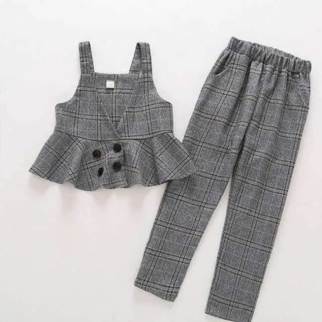 Teenager-Mädchen-Kleidungsset, Kinder-Trainingsanzug für Mädchen, Sportanzug, Schuluniform, karierte Mädchenkleidung, Frühling, 3-teilige Kinderkleidung