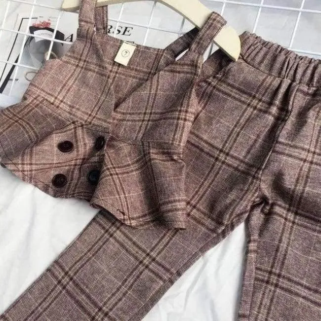 Teenager-Mädchen-Kleidungsset, Kinder-Trainingsanzug für Mädchen, Sportanzug, Schuluniform, karierte Mädchenkleidung, Frühling, 3-teilige Kinderkleidung