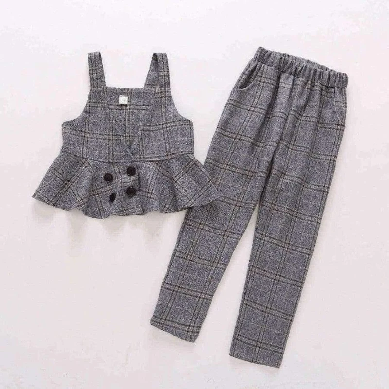 Teenager-Mädchen-Kleidungsset, Kinder-Trainingsanzug für Mädchen, Sportanzug, Schuluniform, karierte Mädchenkleidung, Frühling, 3-teilige Kinderkleidung