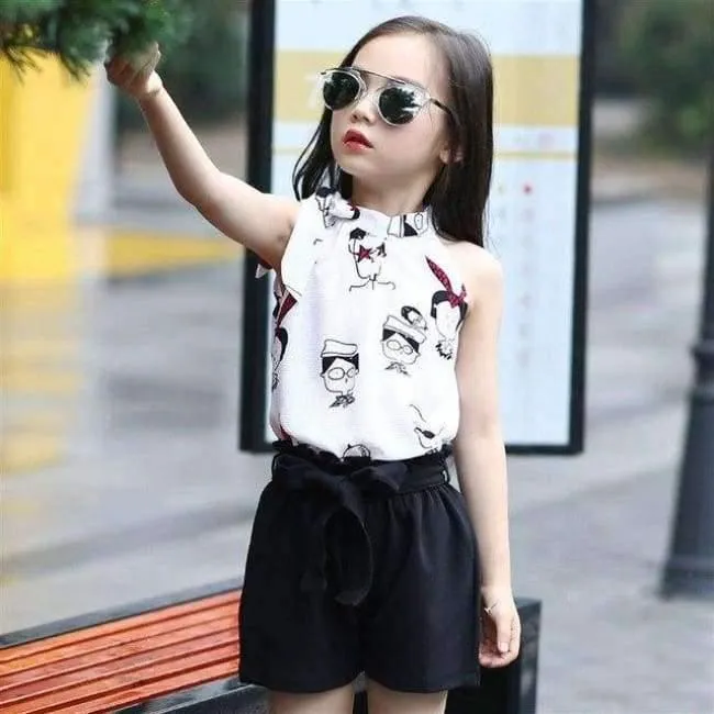 Teenager Mädchen Kleidung Sets Sommer Mädchen Kleidung Chiffon Ärmelloses Top + Shorts Gedruckt Muster Kinder Kleidung Kinder Kleidung
