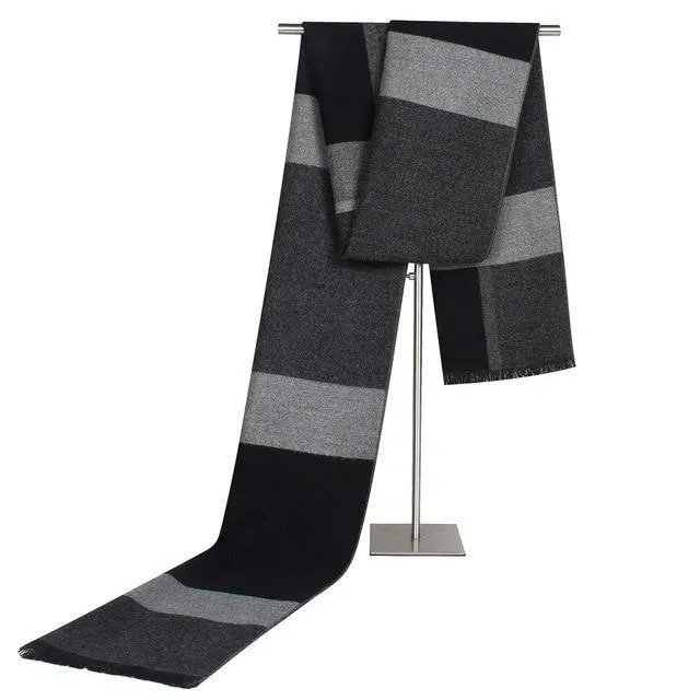 Winterschal für Herren, Vintage, weich, schwarz, gestreift, Luxusschal, warmer Schal, Kaschmirimitat