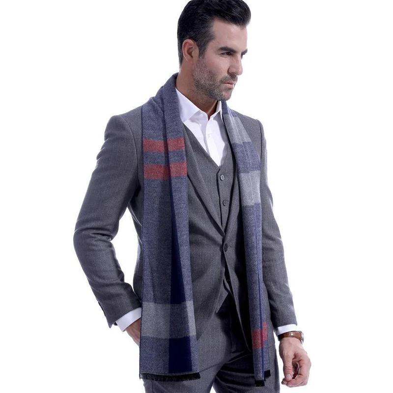 Winterschal für Herren, Vintage, weich, schwarz, gestreift, Luxusschal, warmer Schal, Kaschmirimitat