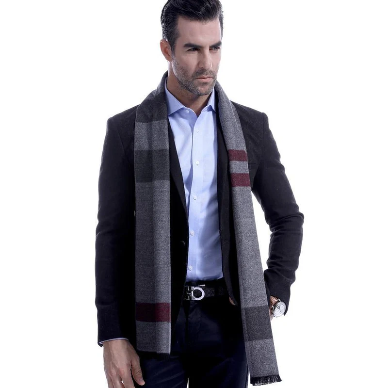 Winterschal für Herren, Vintage, weich, schwarz, gestreift, Luxusschal, warmer Schal, Kaschmirimitat
