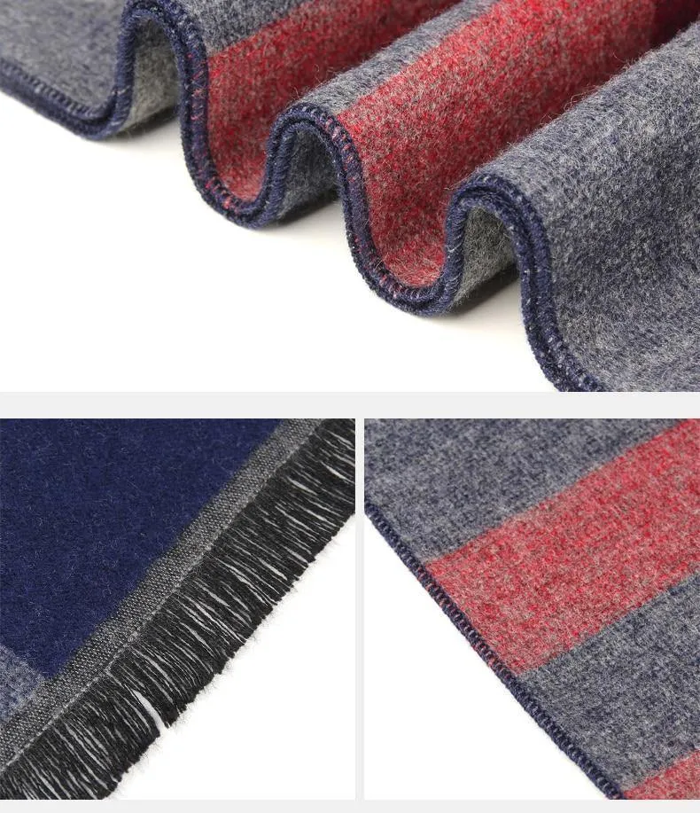 Winterschal für Herren, Vintage, weich, schwarz, gestreift, Luxusschal, warmer Schal, Kaschmirimitat
