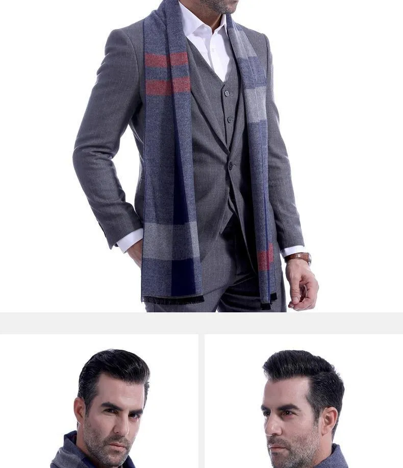 Winterschal für Herren, Vintage, weich, schwarz, gestreift, Luxusschal, warmer Schal, Kaschmirimitat