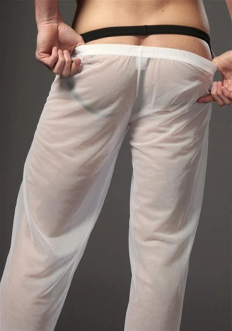 Männer Transparent Lose Mesh Lounge Hosen Locker sitzende Hosen Schlafanzughose Schlafhose