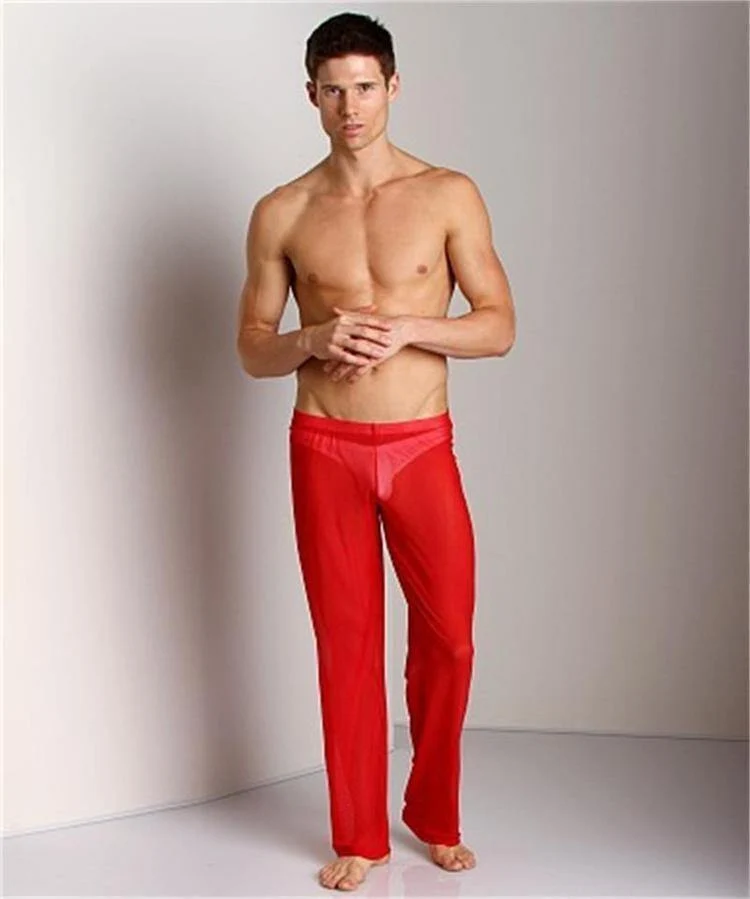 Männer Transparent Lose Mesh Lounge Hosen Locker sitzende Hosen Schlafanzughose Schlafhose
