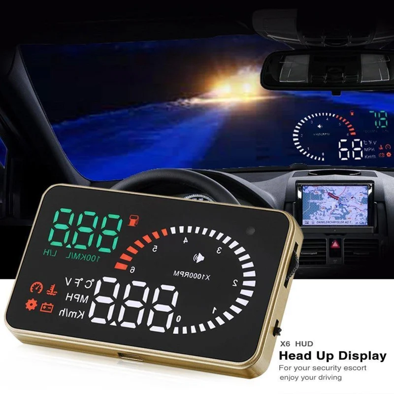 X6 3-Zoll-Auto-HUD-Head-Up-Display OBD2 II Universal-Überdrehzahl-Warnsystem Projektor Windschutzscheibe Auto Elektronischer Spannungsalarm