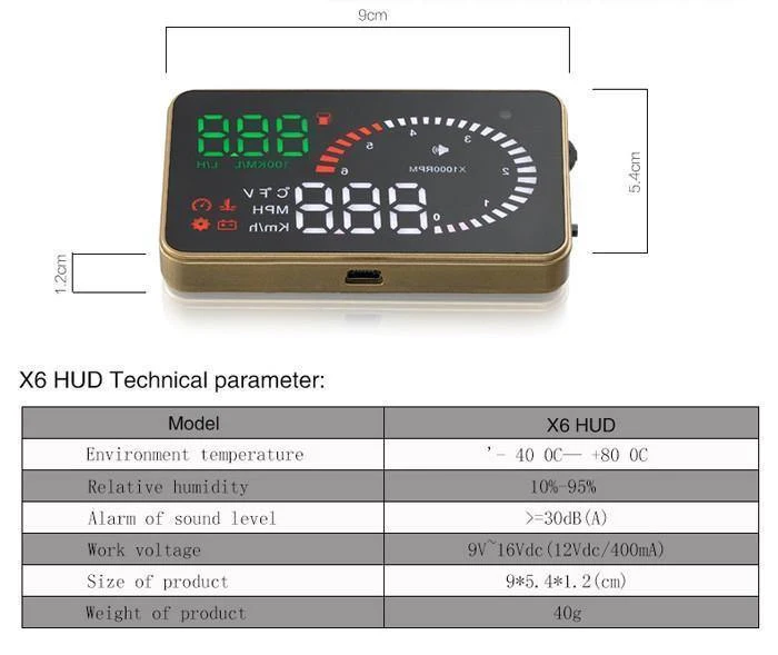 X6 3-Zoll-Auto-HUD-Head-Up-Display OBD2 II Universal-Überdrehzahl-Warnsystem Projektor Windschutzscheibe Auto Elektronischer Spannungsalarm