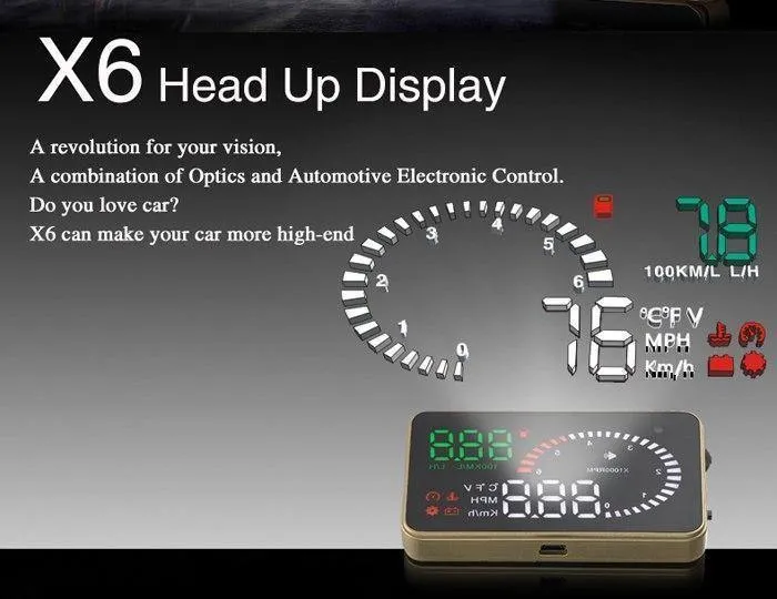 X6 3-Zoll-Auto-HUD-Head-Up-Display OBD2 II Universal-Überdrehzahl-Warnsystem Projektor Windschutzscheibe Auto Elektronischer Spannungsalarm