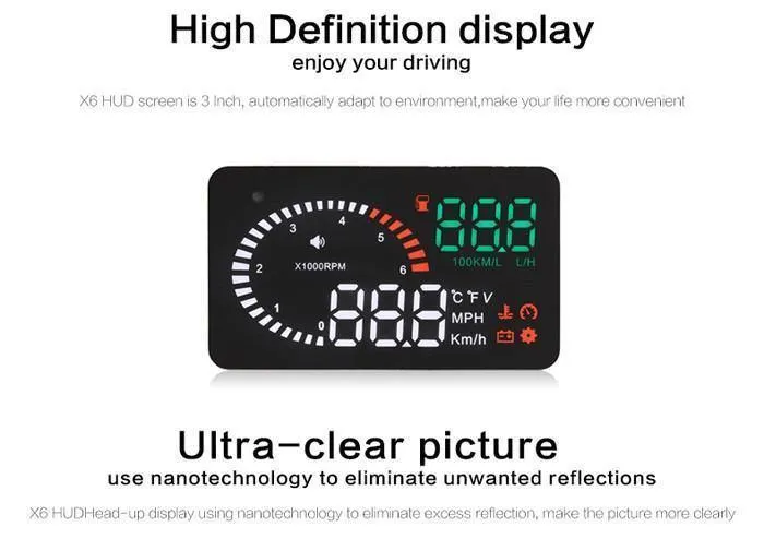X6 3-Zoll-Auto-HUD-Head-Up-Display OBD2 II Universal-Überdrehzahl-Warnsystem Projektor Windschutzscheibe Auto Elektronischer Spannungsalarm