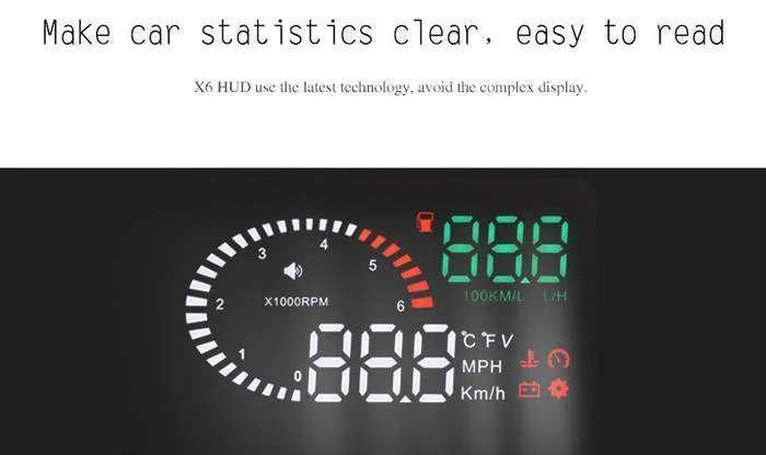 X6 3-Zoll-Auto-HUD-Head-Up-Display OBD2 II Universal-Überdrehzahl-Warnsystem Projektor Windschutzscheibe Auto Elektronischer Spannungsalarm