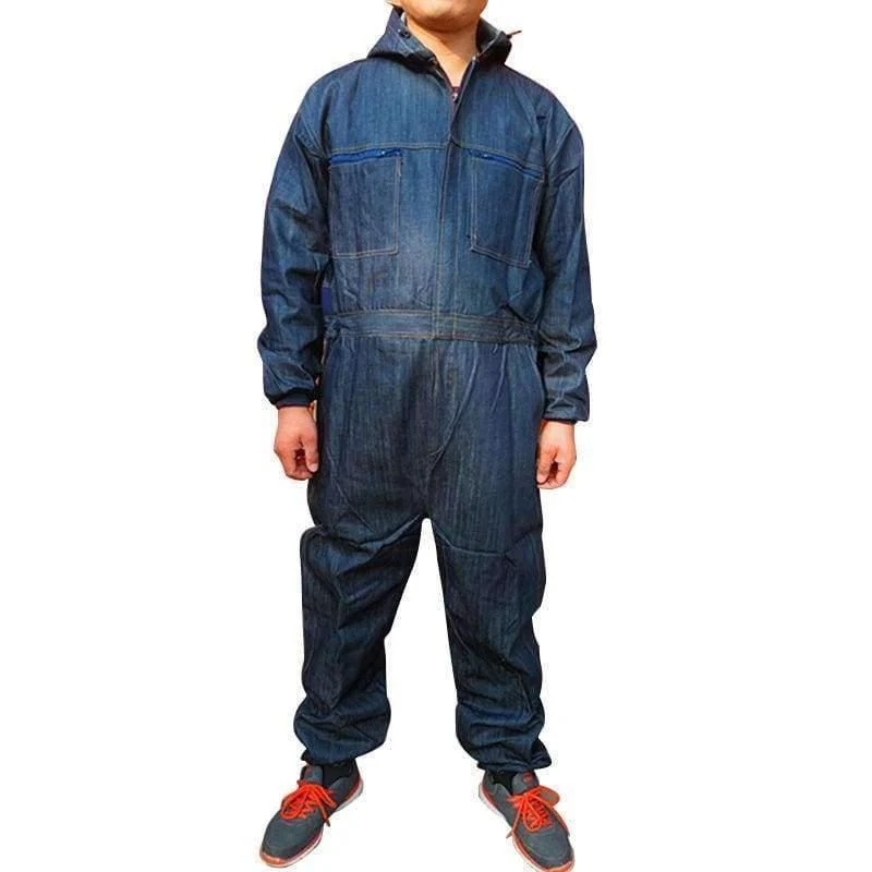 Männer Arbeitskleidung Langarm Denim Overall Hochwertige Verschleißfestigkeit Overalls Mechaniker Maschine Autoreparatur Arbeitsuniform