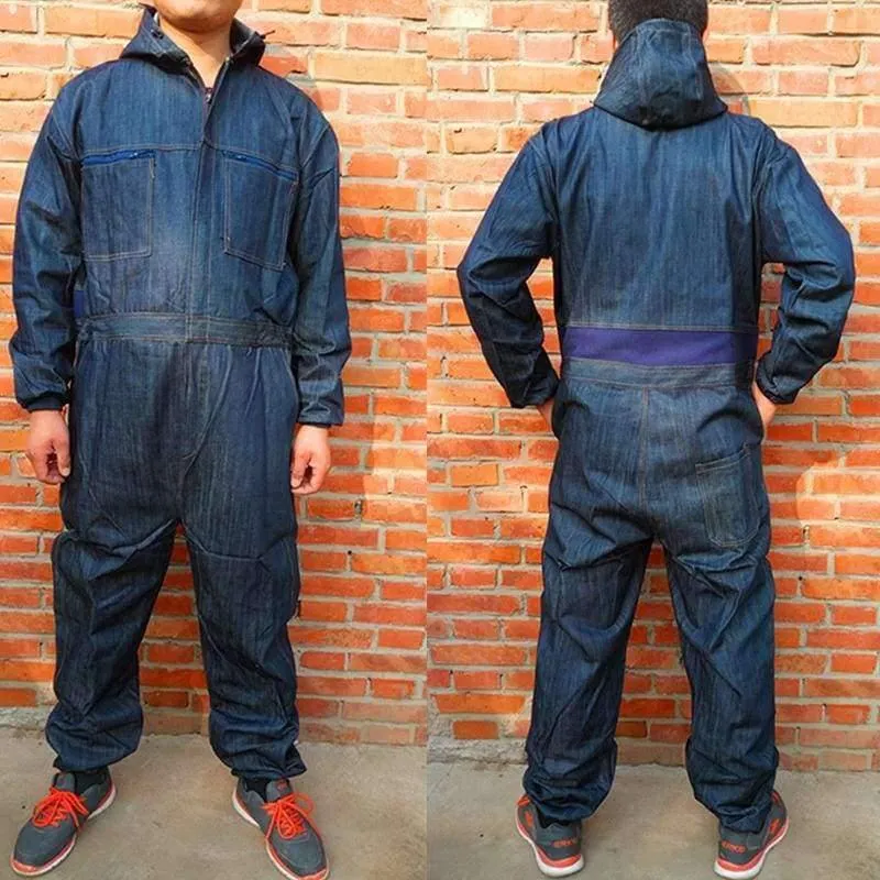 Männer Arbeitskleidung Langarm Denim Overall Hochwertige Verschleißfestigkeit Overalls Mechaniker Maschine Autoreparatur Arbeitsuniform