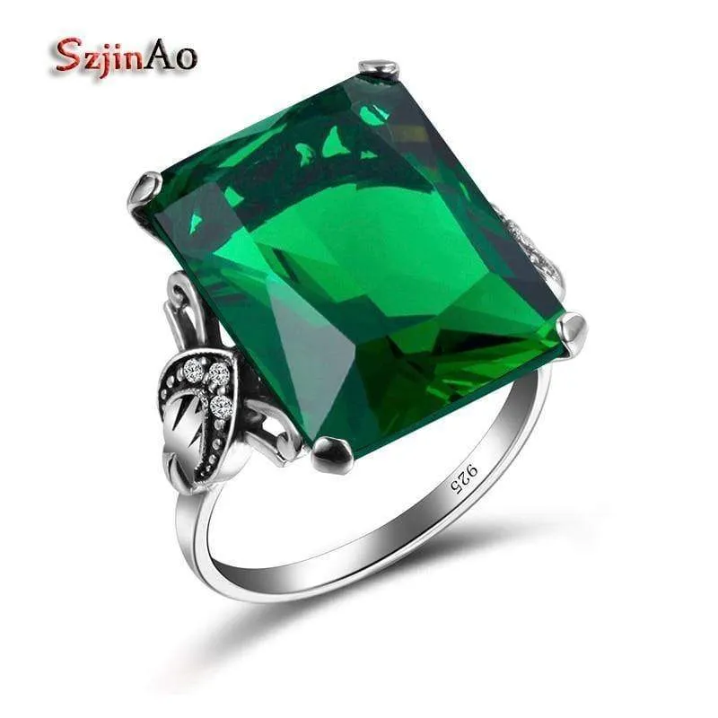 925 Sterling Silber Schmuck Vintage Trauringe für Frauen Mann weibliche geometrische Ring grün Birthstone