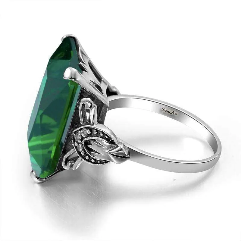 925 Sterling Silber Schmuck Vintage Trauringe für Frauen Mann weibliche geometrische Ring grün Birthstone