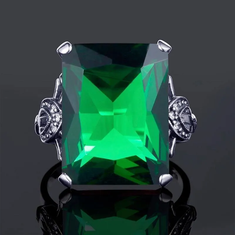 925 Sterling Silber Schmuck Vintage Trauringe für Frauen Mann weibliche geometrische Ring grün Birthstone