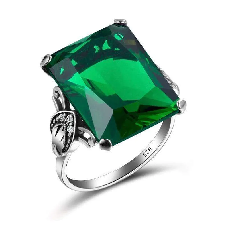 925 Sterling Silber Schmuck Vintage Trauringe für Frauen Mann weibliche geometrische Ring grün Birthstone