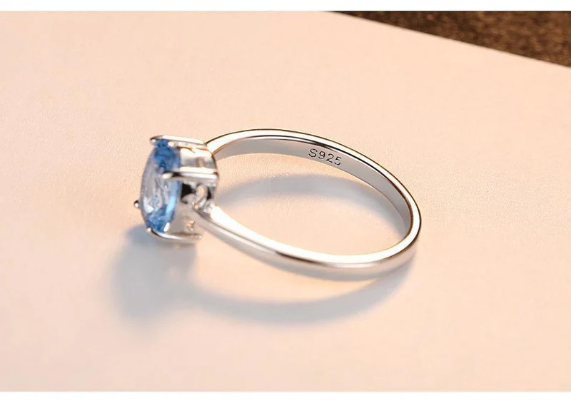 925 Sterling Silber Ringe Oval natürliche Paris Sky Blue Topas Ring Edelstein Aquamarin Kissen