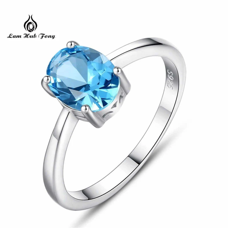 925 Sterling Silber Ringe Oval natürliche Paris Sky Blue Topas Ring Edelstein Aquamarin Kissen