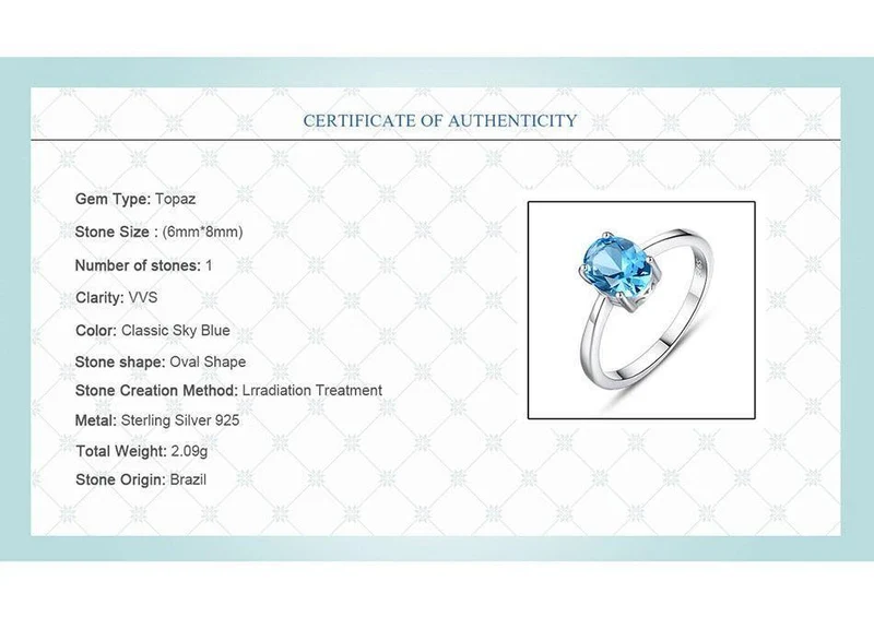 925 Sterling Silber Ringe Oval natürliche Paris Sky Blue Topas Ring Edelstein Aquamarin Kissen