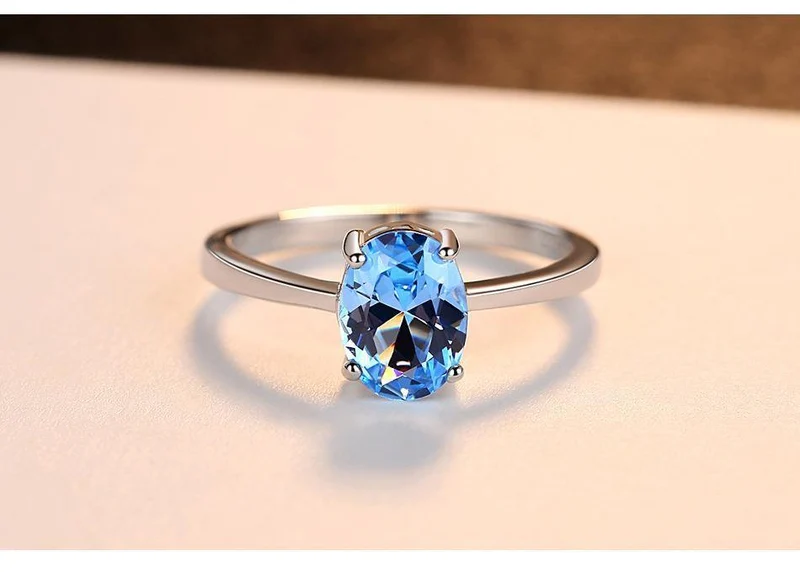 925 Sterling Silber Ringe Oval natürliche Paris Sky Blue Topas Ring Edelstein Aquamarin Kissen