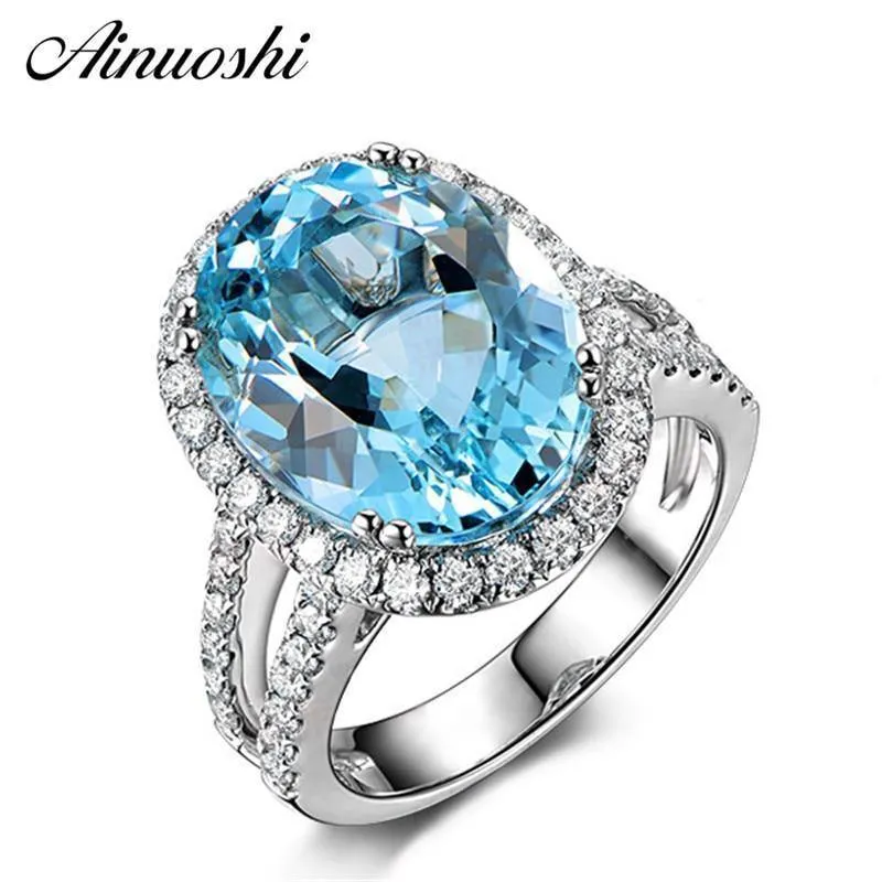 5.39ct Big Oval Topaz Halo Ring Echter himmelblauer Edelstein Topaz Ring 925 Sterling Silber Verlobungsring