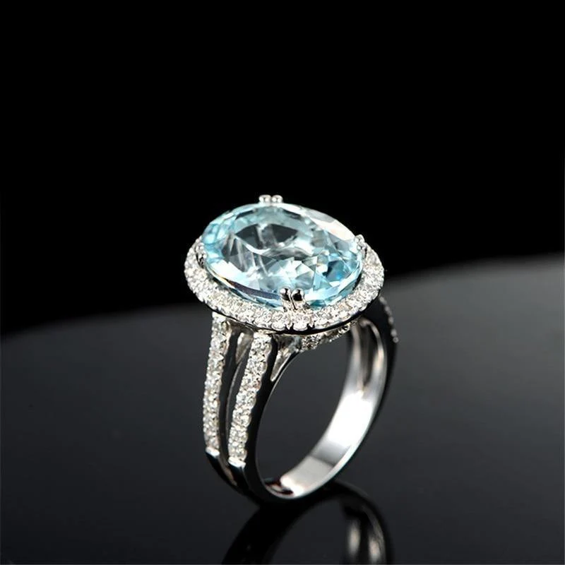 5.39ct Big Oval Topaz Halo Ring Echter himmelblauer Edelstein Topaz Ring 925 Sterling Silber Verlobungsring