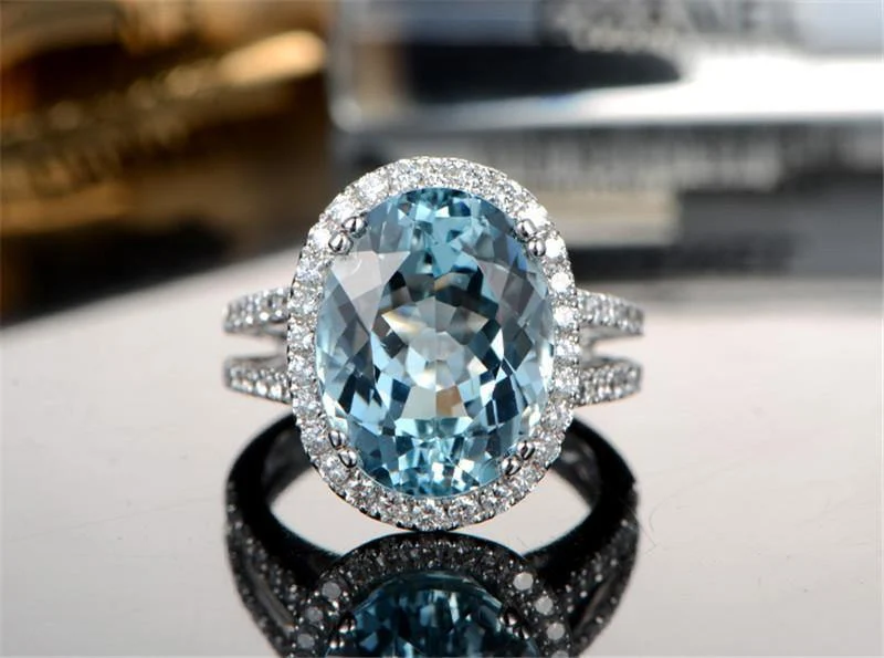 5.39ct Big Oval Topaz Halo Ring Echter himmelblauer Edelstein Topaz Ring 925 Sterling Silber Verlobungsring