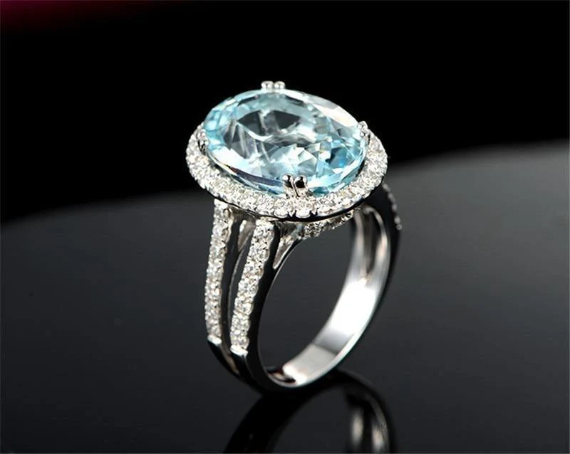 5.39ct Big Oval Topaz Halo Ring Echter himmelblauer Edelstein Topaz Ring 925 Sterling Silber Verlobungsring