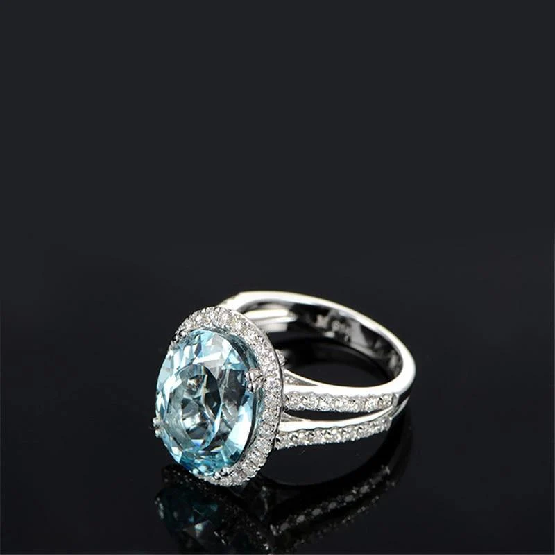 5.39ct Big Oval Topaz Halo Ring Echter himmelblauer Edelstein Topaz Ring 925 Sterling Silber Verlobungsring