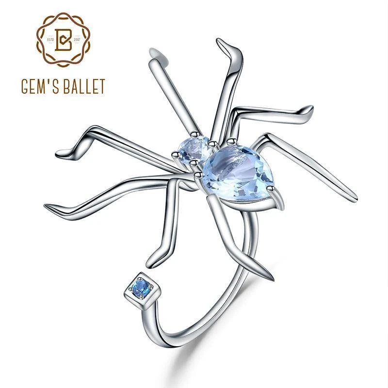 2.74Ct Natürliche Sky Blue Topaz Offenen Ring 925 Sterling Splitter Vintage Gothic Punk Ring Für Frauen Partei Edlen Schmuck