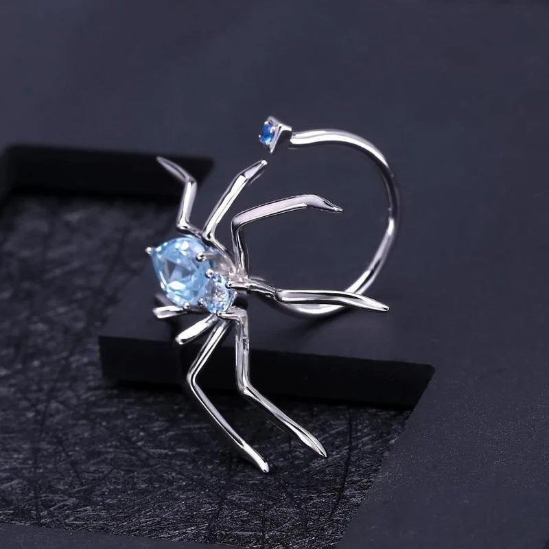 2.74Ct Natürliche Sky Blue Topaz Offenen Ring 925 Sterling Splitter Vintage Gothic Punk Ring Für Frauen Partei Edlen Schmuck