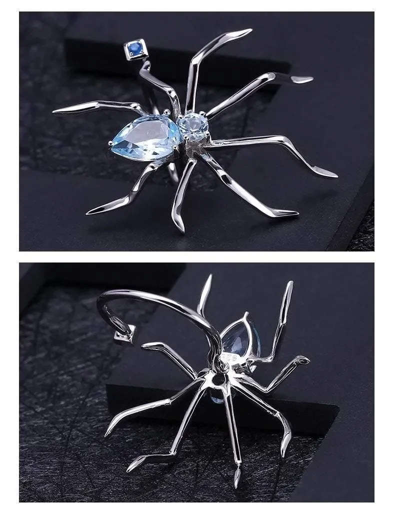 2.74Ct Natürliche Sky Blue Topaz Offenen Ring 925 Sterling Splitter Vintage Gothic Punk Ring Für Frauen Partei Edlen Schmuck