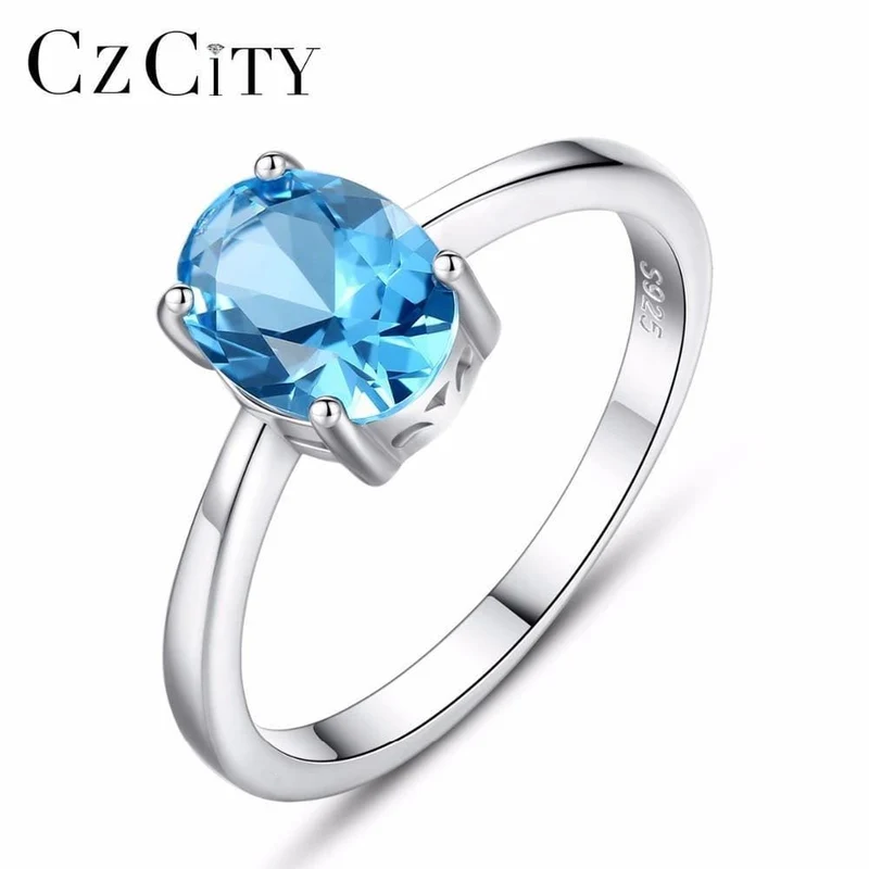 Natürliche Solitaire Sky Blue Oval Topas Stein Sterling Silber Ring für Frauen Mode S925 Fine Jewelry