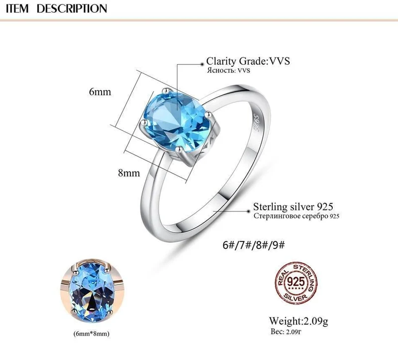 Natürliche Solitaire Sky Blue Oval Topas Stein Sterling Silber Ring für Frauen Mode S925 Fine Jewelry