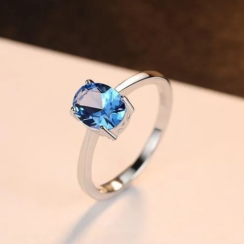 Natürliche Solitaire Sky Blue Oval Topas Stein Sterling Silber Ring für Frauen Mode S925 Fine Jewelry