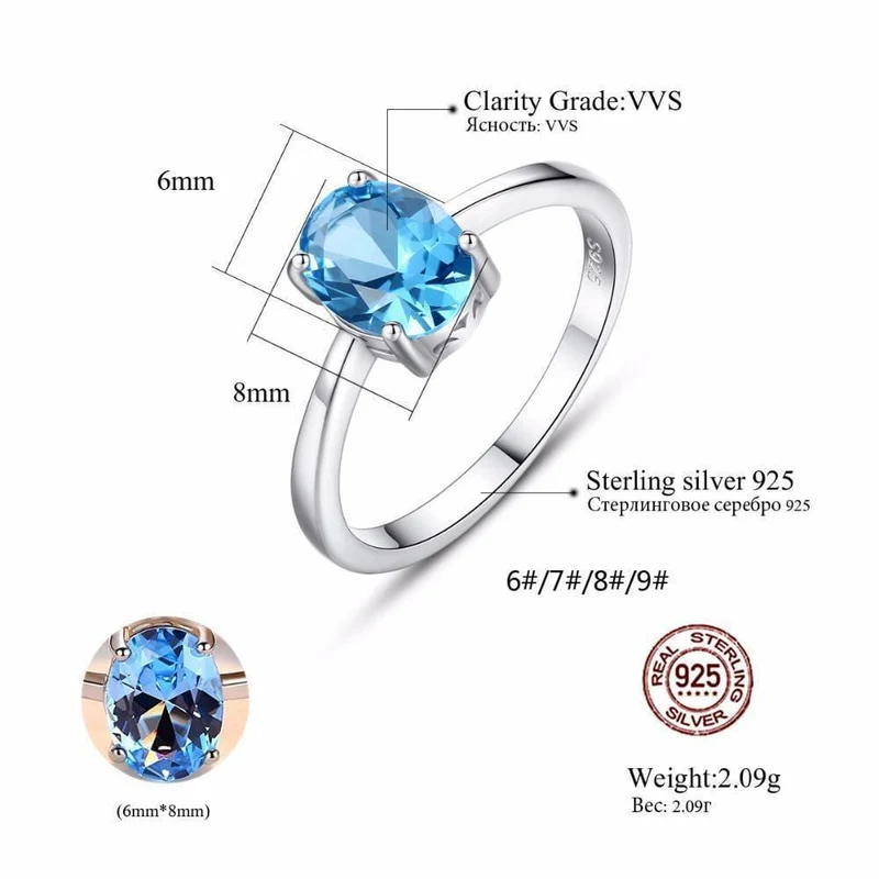 Natürliche Solitaire Sky Blue Oval Topas Stein Sterling Silber Ring für Frauen Mode S925 Fine Jewelry