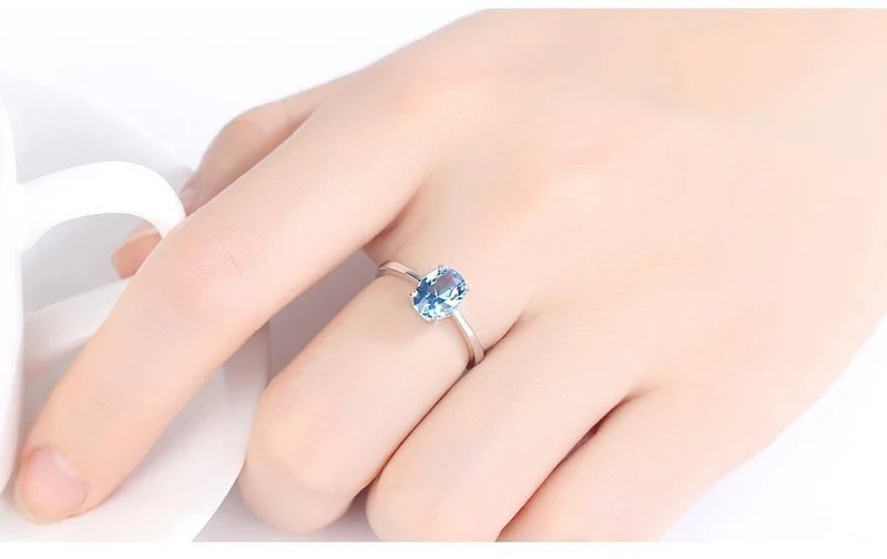 Natürliche Solitaire Sky Blue Oval Topas Stein Sterling Silber Ring für Frauen Mode S925 Fine Jewelry